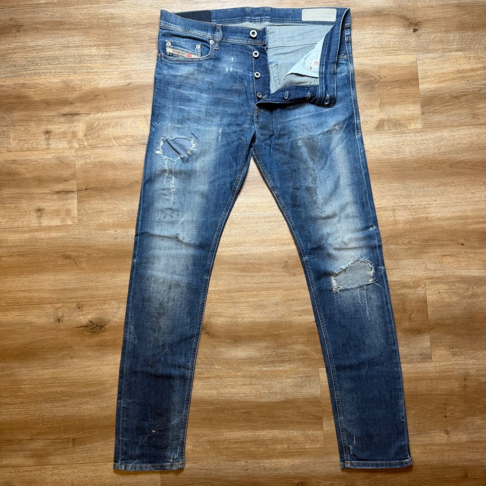 Diesel Tepphar Jeans Mens 33x32 (Fits 34x32) Distressed Slim Carrot Splattered